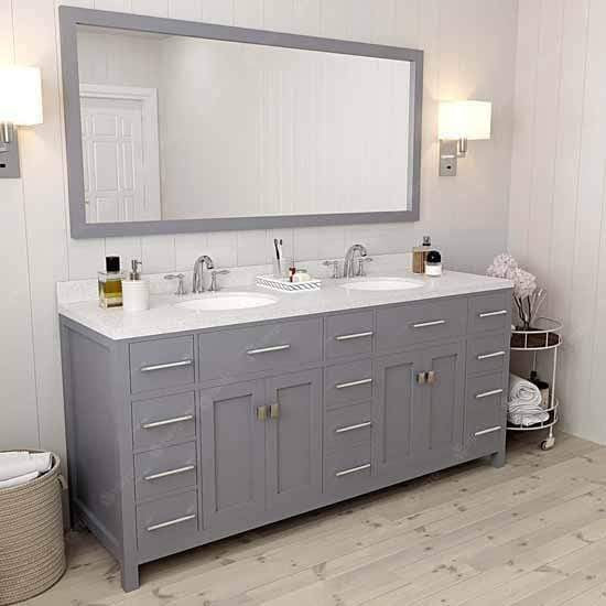 Caroline Parkway 72" Double Sink Dazzle White Quartz Top Vanity with Faucet and Mirror - Vanity Grace Store - Virtuusa