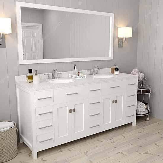 Caroline Parkway 72" Double Sink Dazzle White Quartz Top Vanity with Mirror - Vanity Grace Store - Virtuusa