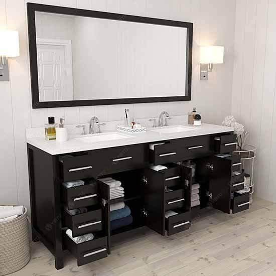 Caroline Parkway 72" Double Sink Dazzle White Quartz Top Vanity with Faucet and Mirror - Vanity Grace Store - Virtuusa