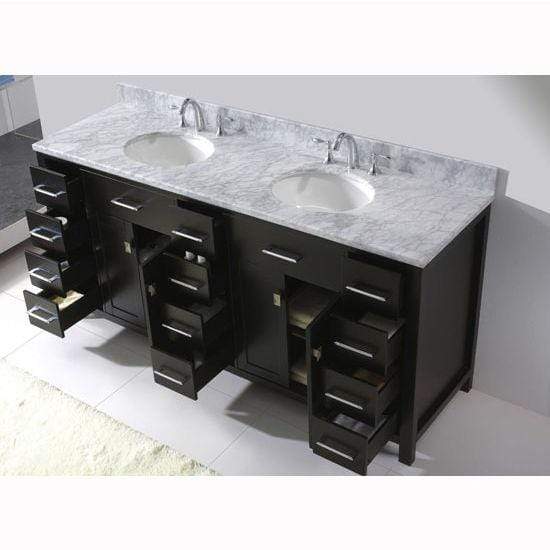 Caroline Parkway 72" Double Sink Italian Carrara White Marble Top Vanity with Faucet and Mirror - Vanity Grace Store - Virtuusa