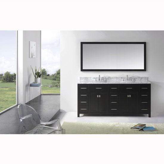 Caroline Parkway 72" Double Sink Italian Carrara White Marble Top Vanity with Mirror - Vanity Grace Store - Virtuusa