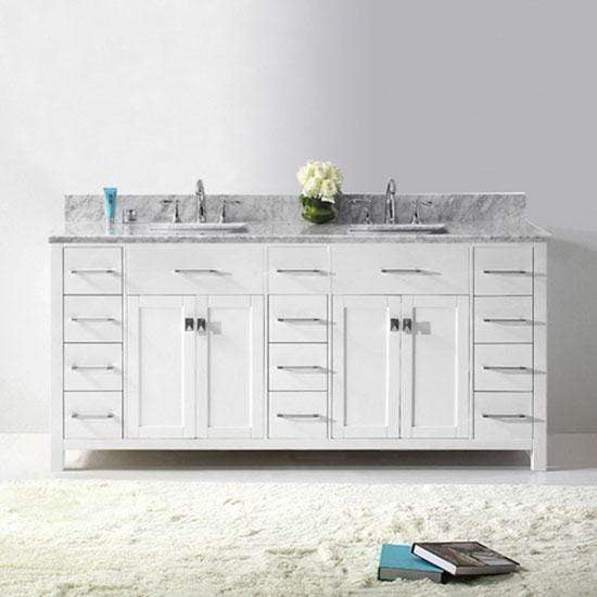 Caroline Parkway 72" Double Sink Italian Carrara White Marble Top Vanity - Vanity Grace Store - Virtuusa