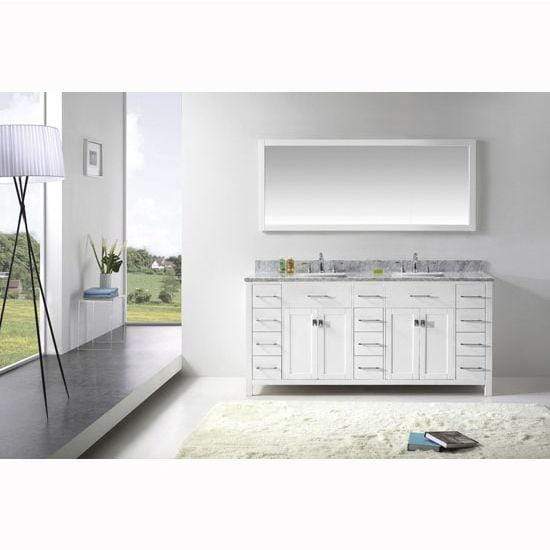 Caroline Parkway 72" Double Sink Italian Carrara White Marble Top Vanity with Mirror - Vanity Grace Store - Virtuusa