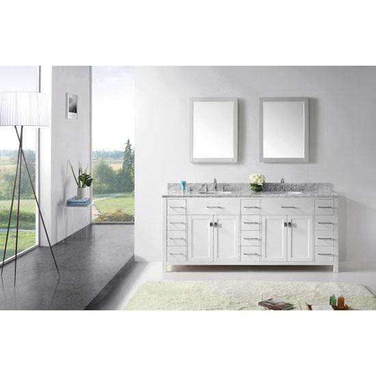 Caroline Parkway 78" Double Sink Italian Carrara White Marble Top Vanity with Mirrors - Vanity Grace Store - Virtuusa