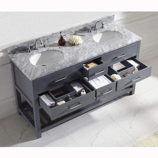 Caroline Estate 60" Double Sink Italian Carrara White Marble Top Vanity with Mirror - Vanity Grace Store - Virtuusa
