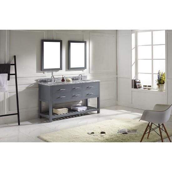 Caroline Estate 60" Double Sink Italian Carrara White Marble Top Vanity with Mirrors - Vanity Grace Store - Virtuusa