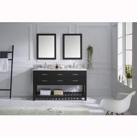 Caroline Estate 60" Double Sink Italian Carrara White Marble Top Vanity with Faucet and Mirrors - Vanity Grace Store - Virtuusa