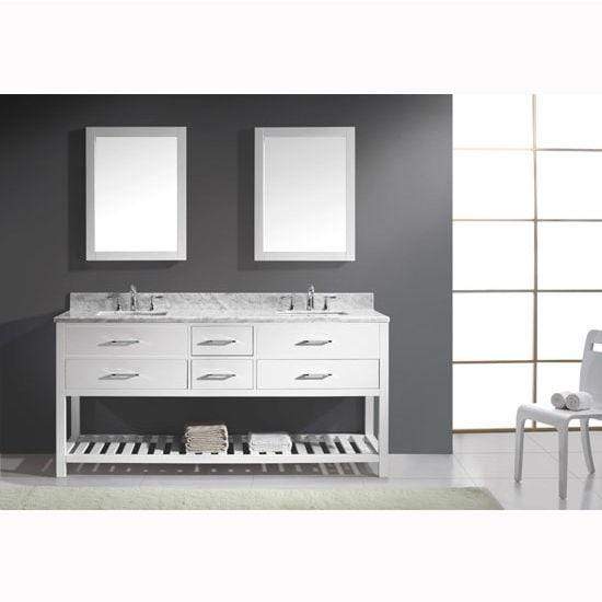 Caroline Estate 72" Double Sink Italian Carrara White Marble Top Vanity with Faucet and Mirrors - Vanity Grace Store - Virtuusa