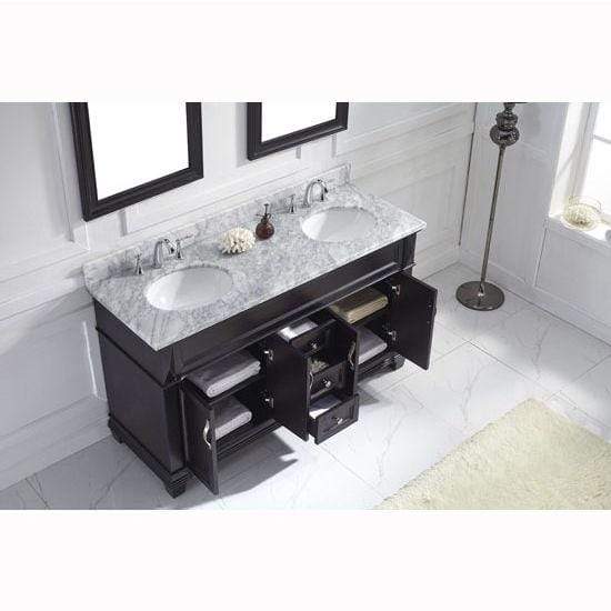 Victoria 60" Double Sink Italian Carrara White Marble Top Vanity with Faucet and Mirrors - Vanity Grace Store - Virtuusa