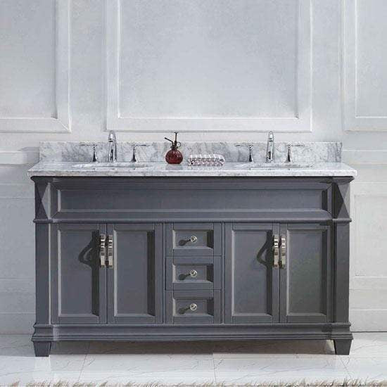 Victoria 60" Double Sink Italian Carrara White Marble Top Vanity - Vanity Grace Store - Virtuusa