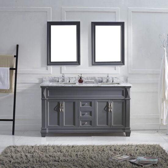 Victoria 60" Double Sink Italian Carrara White Marble Top Vanity with Mirrors - Vanity Grace Store - Virtuusa