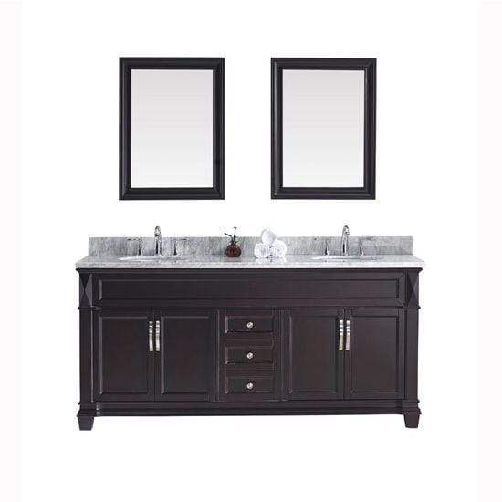 Victoria 72" Double Sink Italian Carrara White Marble Top Vanity with Faucet and Mirrors - Vanity Grace Store - Virtuusa