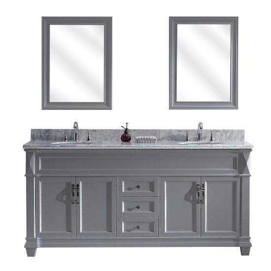 Victoria 72" Double Sink Italian Carrara White Marble Top Vanity with Mirrors - Vanity Grace Store - Virtuusa
