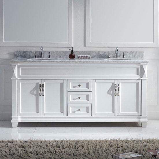 Victoria 72" Double Sink Italian Carrara White Marble Top Vanity - Vanity Grace Store - Virtuusa