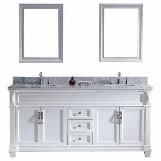 Victoria 72" Double Sink Italian Carrara White Marble Top Vanity with Mirrors - Vanity Grace Store - Virtuusa