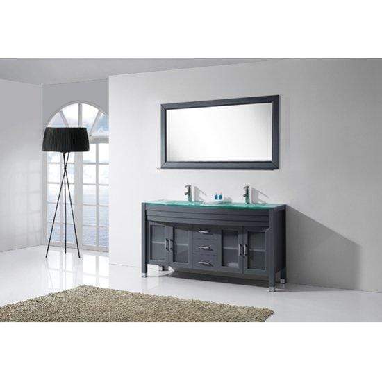 Ava 63" Double Sink Aqua Tempered Glass Top Vanity with Faucet and Mirror - Vanity Grace Store - Virtuusa