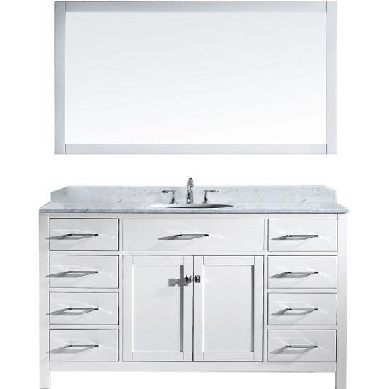 Caroline 60" Single Sink Italian Carrara White Marble Top Vanity with Mirror - Vanity Grace Store - Virtuusa