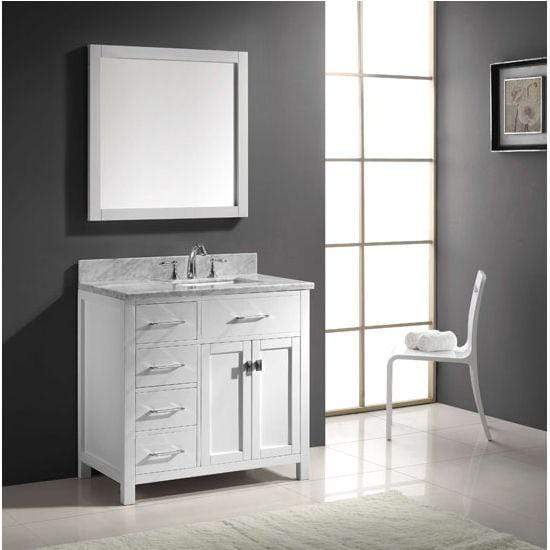 Caroline Parkway 36" Single Sink Italian Carrara White Marble Top Vanity with Mirror - Vanity Grace Store - Virtuusa