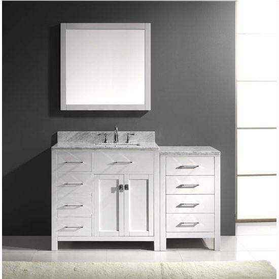 Caroline Parkway 57" Single Sink Italian Carrara White Marble Top Vanity with Faucet and Mirror - Vanity Grace Store - Virtuusa