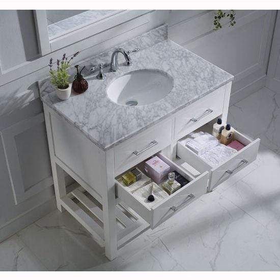 Caroline Estate 36" Single Sink Italian Carrara White Marble Top Vanity with Mirror - Vanity Grace Store - Virtuusa