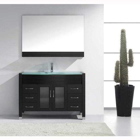 Ava 48" Single Sink Aqua Tempered Glass Top Vanity with Faucet and Mirror - Vanity Grace Store - Virtuusa