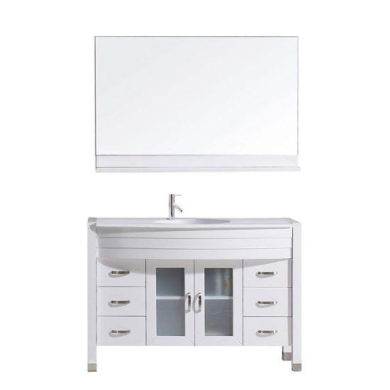 Ava 48" Single Sink White Engineered Stone Top Vanity with Faucet and Mirror - Vanity Grace Store - Virtuusa